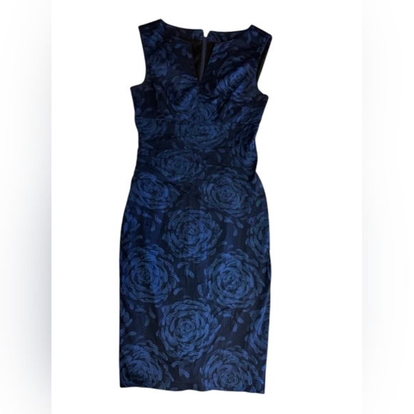 Le Chateau EUC Pencil Dress Floral Blue Midi Size Small - Picture 5 of 10